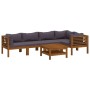 Muebles de jardín 6 pzas cojines madera maciza de acacia