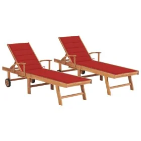 Sun loungers 2 pcs solid teak wood with red cushion by vidaXL, Loungers - Ref: Foro24-3073192, Price: 563,78 €, Discount: %