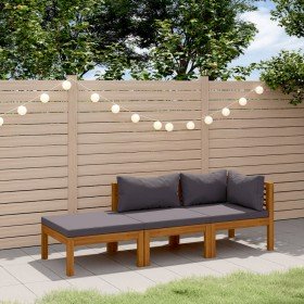 Muebles de jardín 3 pzas cojines madera maciza de acacia