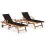 Sun loungers with table and cushion 2 units solid teak wood by vidaXL, Loungers - Ref: Foro24-3073178, Price: 597,57 €, Disco...