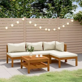 Muebles de jardín 5 pzas cojines crema madera maciza de acacia