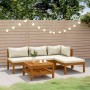Muebles de jardín 5 pzas cojines crema madera maciza de acacia