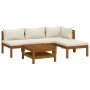 Muebles de jardín 5 pzas cojines crema madera maciza de acacia