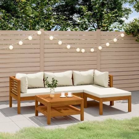Muebles de jardín 5 pzas cojines crema madera maciza de acacia