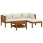 Muebles de jardín 5 pzas cojines crema madera maciza de acacia