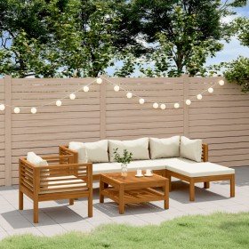 Muebles de jardín 6 pzas cojines crema madera maciza de acacia