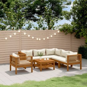 Muebles de jardín 7 pzas cojines crema madera maciza de acacia