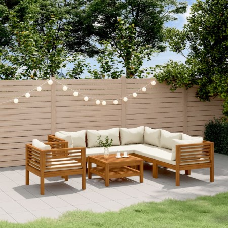 Muebles de jardín 7 pzas cojines crema madera maciza de acacia