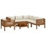 Muebles de jardín 7 pzas cojines crema madera maciza de acacia