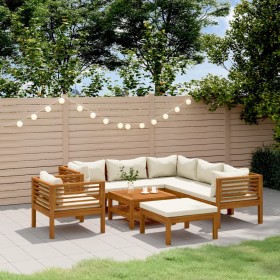 Muebles de jardín 8 pzas cojines crema madera maciza de acacia