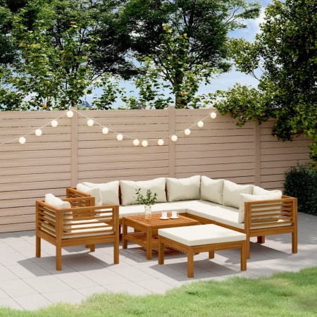 Muebles de jardín 8 pzas cojines crema madera maciza de acacia