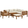 Muebles de jardín 8 pzas cojines crema madera maciza de acacia