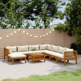 Set de muebles de jardín 9 pzas con cojín crema acacia maciza