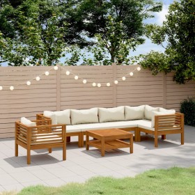 Muebles de jardín 7 pzas cojines crema madera maciza de acacia