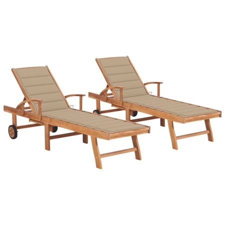 Tumbonas 2 unidades madera maciza de teca con cojín crema de vidaXL, Tumbonas - Ref: Foro24-3073189, Precio: 579,77 €, Descue...