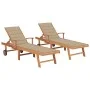 2 teak solid wood sun loungers with cream cushion by vidaXL, Loungers - Ref: Foro24-3073189, Price: 572,81 €, Discount: %