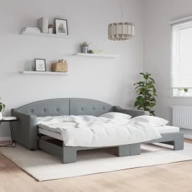Trundle sofa bed light gray fabric 100x200 cm by vidaXL, Beds and slatted bases - Ref: Foro24-3197535, Price: 268,38 €, Disco...