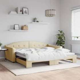 Trundle sofa bed cream fabric 100x200 cm by vidaXL, Beds and slatted bases - Ref: Foro24-3197539, Price: 263,67 €, Discount: %