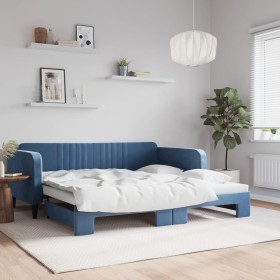 Ausziehbares Schlafsofa aus blauem Samt, 100 x 200 cm von vidaXL, Betten und Lattenroste - Ref: Foro24-3197069, Preis: 258,32...