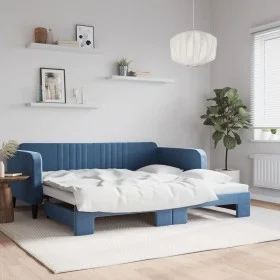 Ausziehbares Schlafsofa aus blauem Samt, 100 x 200 cm von vidaXL, Betten und Lattenroste - Ref: Foro24-3197069, Preis: 257,98...