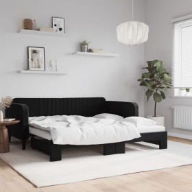 Ausziehbares Schlafsofa aus schwarzem Samt, 90 x 190 cm von vidaXL, Betten und Lattenroste - Ref: Foro24-3197078, Preis: 241,...