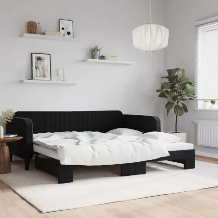Black velvet trundle sofa bed 100x200 cm by vidaXL, Beds and slatted bases - Ref: Foro24-3197074, Price: 265,04 €, Discount: %