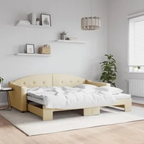 Trundle sofa bed cream fabric 90x200 cm by vidaXL, Beds and slatted bases - Ref: Foro24-3197534, Price: 248,55 €, Discount: %