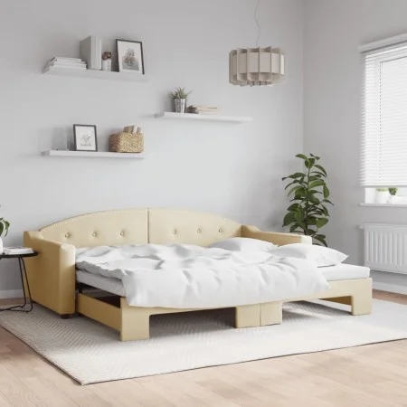 Trundle sofa bed cream fabric 90x200 cm by vidaXL, Beds and slatted bases - Ref: Foro24-3197534, Price: 248,53 €, Discount: %