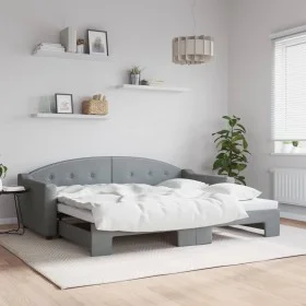 Trundle sofa bed light gray fabric 90x200 cm by vidaXL, Beds and slatted bases - Ref: Foro24-3197530, Price: 255,46 €, Discou...