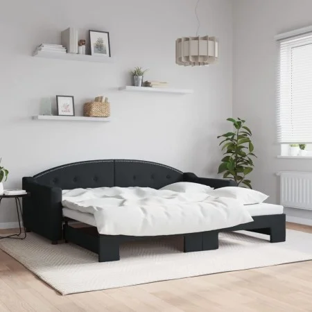 Ausziehbares Schlafsofa aus schwarzem Stoff, 90 x 190 cm von vidaXL, Betten und Lattenroste - Ref: Foro24-3197542, Preis: 243...