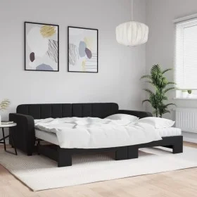 Sofá cama nido con colchón terciopelo negro 90x200 cm de vidaXL, Camas y somieres - Ref: Foro24-3196957, Precio: 449,19 €, De...