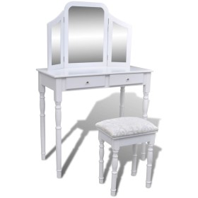 Schminktisch mit Spiegel, 3-in-1-Hocker und 2 Schubladen weiß von vidaXL, Schlafzimmerkommoden - Ref: Foro24-241003, Preis: 1...
