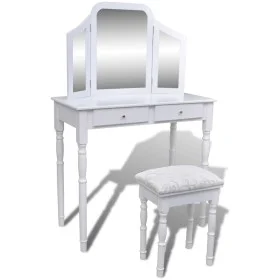 Schminktisch mit Spiegel, 3-in-1-Hocker und 2 Schubladen weiß von vidaXL, Schlafzimmerkommoden - Ref: Foro24-241003, Preis: 1...