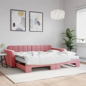 Sofá cama nido con colchón terciopelo rosa 90x200 cm de vidaXL, Camas y somieres - Ref: Foro24-3196956, Precio: 501,94 €, Des...