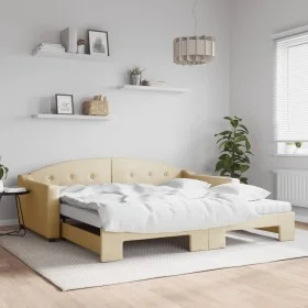 Trundle sofa bed with cream fabric mattress 100x200 cm by vidaXL, Beds and slatted bases - Ref: Foro24-3197557, Price: 432,77...