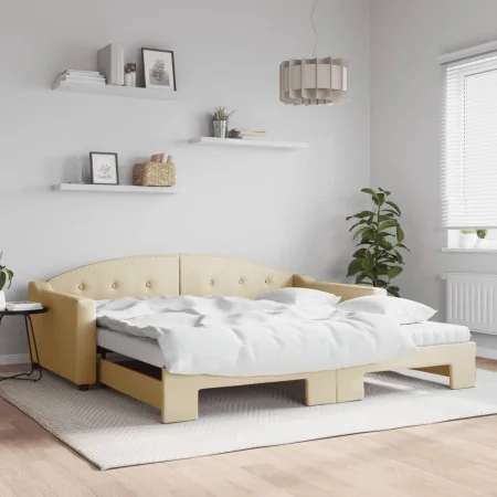 Trundle sofa bed with cream fabric mattress 100x200 cm by vidaXL, Beds and slatted bases - Ref: Foro24-3197557, Price: 432,77...
