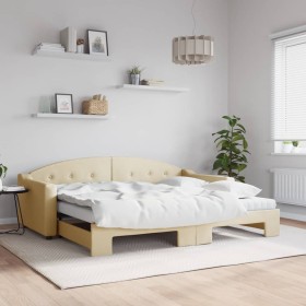 Trundle sofa bed with cream fabric mattress 90x200 cm by vidaXL, Beds and slatted bases - Ref: Foro24-3197552, Price: 440,44 ...