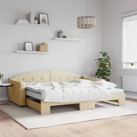 Trundle sofa bed with cream fabric mattress 90x200 cm by vidaXL, Beds and slatted bases - Ref: Foro24-3197552, Price: 441,49 ...