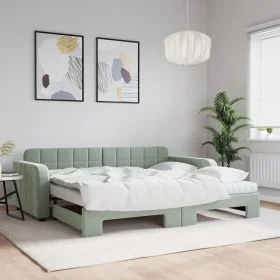 Trundle sofa bed with light gray velvet mattress 90x190 cm by vidaXL, Beds and slatted bases - Ref: Foro24-3196966, Price: 39...