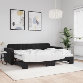Sofá cama nido con colchón terciopelo negro 80x200 cm