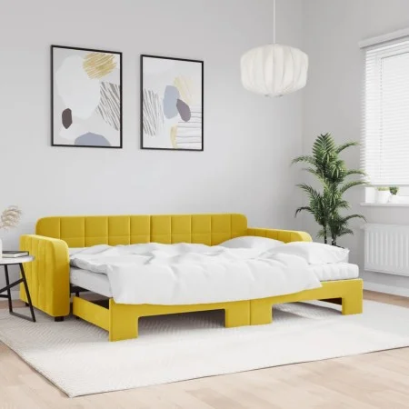 Sofá cama nido con cajones terciopelo amarillo 80x200 cm de vidaXL, Camas y somieres - Ref: Foro24-3196951, Precio: 420,06 €,...