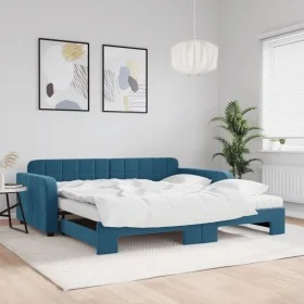 Trundle sofa bed with blue velvet mattress 100x200 cm by vidaXL, Beds and slatted bases - Ref: Foro24-3196959, Price: 436,59 ...