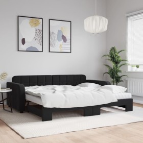 Sofá cama nido con colchón terciopelo negro 90x190 cm de vidaXL, Camas y somieres - Ref: Foro24-3196968, Precio: 416,47 €, De...