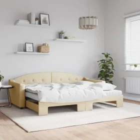 Trundle sofa bed with cream fabric mattress 80x200 cm by vidaXL, Beds and slatted bases - Ref: Foro24-3197547, Price: 421,69 ...