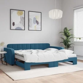 Ausziehbares Schlafsofa mit blauer Samtmatratze 90x200 cm von vidaXL, Betten und Lattenroste - Ref: Foro24-3196952, Preis: 48...