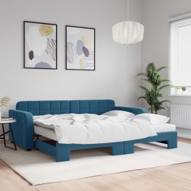 Sofá cama nido con colchón terciopelo azul 90x200 