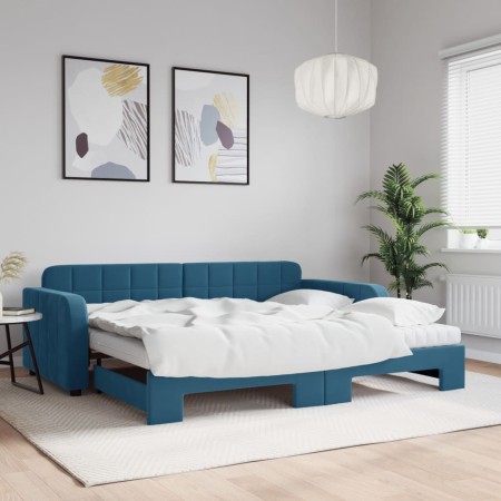 Sofá cama nido con colchón terciopelo azul 90x200 cm de vidaXL, Camas y somieres - Ref: Foro24-3196952, Precio: 462,23 €, Des...