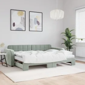 Trundle sofa bed with light gray velvet mattress 80x200 cm by vidaXL, Beds and slatted bases - Ref: Foro24-3196946, Price: 44...