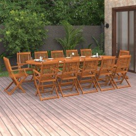 Set comedor de jardín 13piezas madera maciza acacia 280x90x75cm