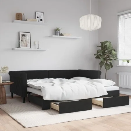 Sofá cama nido con cajones terciopelo negro 90x190 cm de vidaXL, Camas y somieres - Ref: Foro24-3197834, Precio: 282,85 €, De...